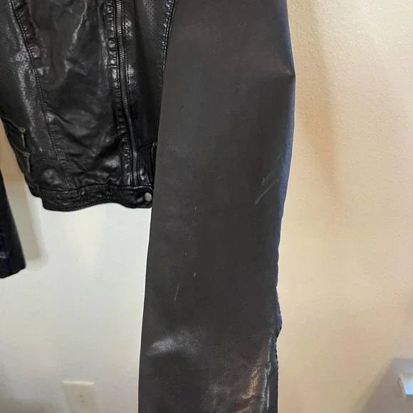 Cole Haan Leather Moto Jacket in Black Size Small
